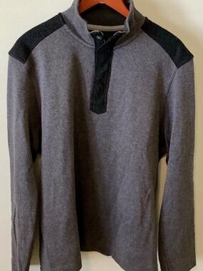 Banana Republic Gray Cotton 3/4 Zip with Wool Charcoal Gray Shoulder Patches